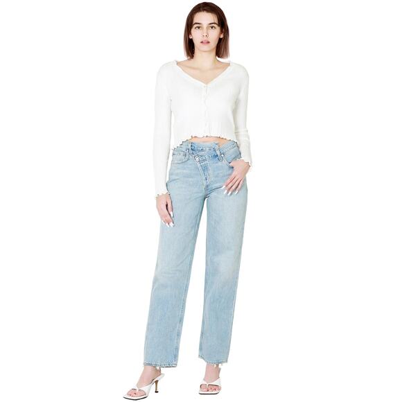 AGOLDE Criss Cross Upsized High Rise Distressed Hem Jean - Suburbia Size 28 - Picture 2 of 11